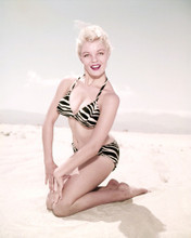 SHEREE NORTH BAREFOOT ON BEACH PHOTO SHOOT IN STRIPED BIKINI PRINTS AND POSTERS 291311