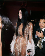 CHER STRIKING IN SEXY SEE-THROUGH FEATHERED ONE PIECE OUTFIT PRINTS AND POSTERS 292087