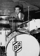 Buddy Rich playing on his drums in concert 5x7 inch press photo