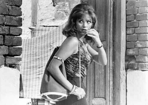 Claudia Cardinale sexy with sunglasses carries backpack Lost