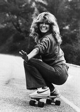 Farrah Fawcett Charlie's Angels cool pose crouching on skateboard 5x7 inch photo