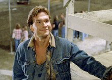 Patrick Swayze smiling pose in denim jacket 5x7 inch photograph
