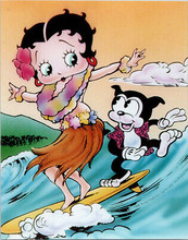 Betty Boop & Felix The Cat vintage 1986 8x10 photo surfing together in Hawaii