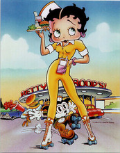 Betty Boop vintage 1980's 8x10 photo holding burger & drink outside drive-in