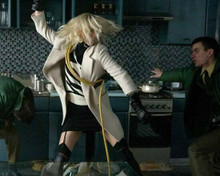 Charlize Theron in short skirt & boots doing kung fu action Atomic Blonde 8x10