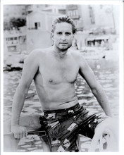 Michael Douglas beefcake bare chested in swim shorts 8x12 real photograph