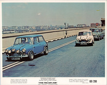 The Italian Job 1969 blue & white Mini Cooper's racing across bridge 8x12 photo