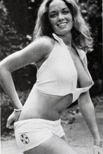 Catherine Bach busting out of small white top & shorts 8x12 inch pin-up photo