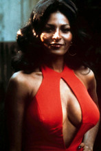 Pam Grier sexy with huge breasts in red plunging neckline dress 8x12 inch photo