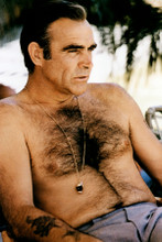 Sean Connery bare chested beefcake relaxing on Bond set 8x12 inch real photo