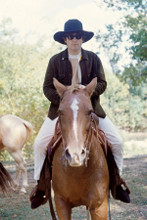 John Lennon rare pose on horseback wearing black stetson 8x12 inch real photo