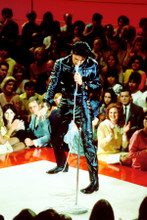 Elvis Presley full length in black leather in concert pose 8x12 inch real photo