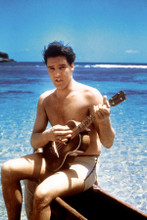 Elvis Presley plays ukelele in swim shorts Blue Hawaii 8x12 inch real photograph