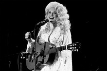 Dolly Parton 1970's smiling portrait in concert playing guitar 5x7 photo