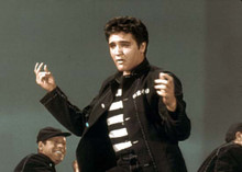 Elvis Presley Jailhouse Rock in striped shirt & prison jacket 5x7 inch photo