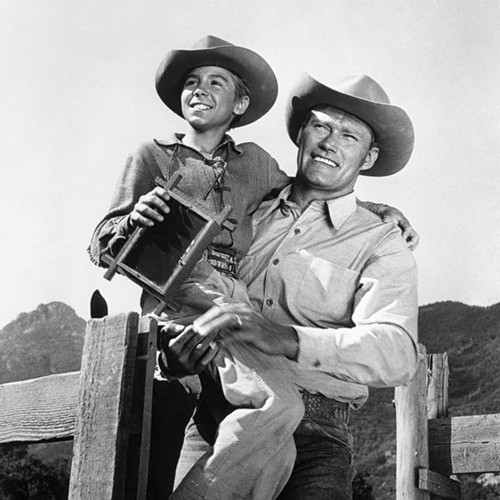 The Rifleman TV series Chuck Connors with screen son smiling 12x12 inch ...