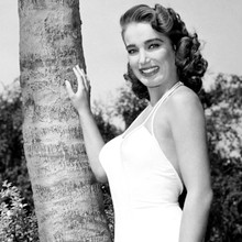 Julia Adams smiling pose in white swimsuit 12x12 inch photograph