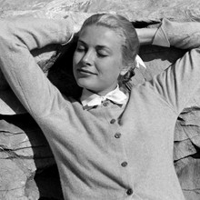 Grace Kelly beautiful 1950's pose in cardigan 12x12 inch photograph