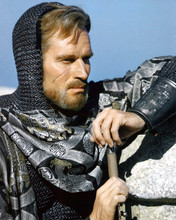 El Cid Charlton Heston portrait in chain armor hood by stone wall 12x18  Poster