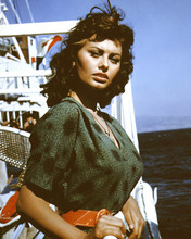 Sophia Loren beautiful 1950's pose in green dress on cruise ship 12x18  Poster