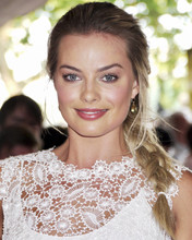 Margot Robbie smiling candid pose in white dress 12x18  Poster