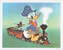 Donald Duck riding train vintage Disney 1980's 8x10 print