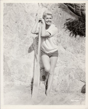 Doris Day vintage 8x10 photograph on beach in shorts holding paddle