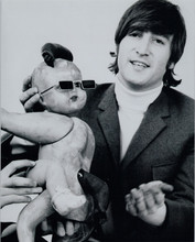 John Lennon cool Beatles pose 1960's puts glasses on baby doll 8x10 photo