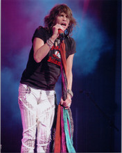 Steve Tyler in concert Aerosmith pose holding microphone 8x10 press photo