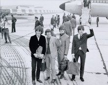 The Beatles full length posing with bags at London Airport 1965 8x10 photo