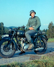 Steve McQueen in German Army uniform sits on Triumph bike Great Escape 8x10