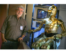 George Lucas posing with seated C3PO 8x10 press photo