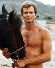 Ron Ely as Tarzan from 1966 TV series posing with horse 8x10 photo