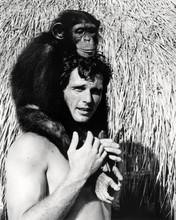Ron Ely as TV's Tarzan posing with Cheetah on his head 8x10 photo