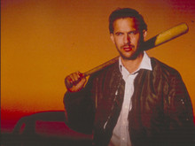 Bull Durham Kevin Costner with baseball bat over shoulder 8x10 photo