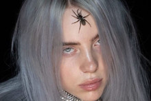 Billie Eilish enigmatic portrait with grey hair and spider on forehead 8x10