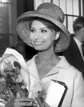 Sophia Loren smiling candid holding flowers early 1960's 8x10 photo