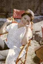 Sophia Loren relaxes in chair smoking on set Fall of the Roman Empire 8x10 photo