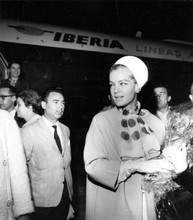 Romy Schneider candid 8x10 press photo at Madrid Airport exiting Iberia jet 8x10