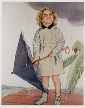 Shirley Temple full length pose in raincoat with umbrella 1930's artwork 8x10