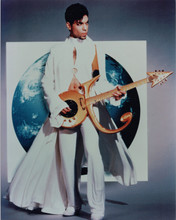 Prince 8x10 photo 1980's full length pose in white playing guitar