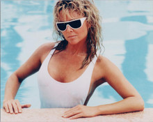 Lisa Hartman 8x10 photo in white swimsuit in pool wearing cool sunglasses