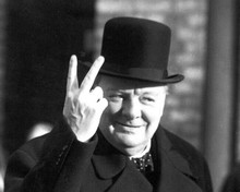 Winston Churchill British prime Minister does iconic V for Victory signal 8x10