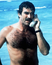 Tom Selleck beefcake pose talking on telephone in ocean Magnum 8x10 photo