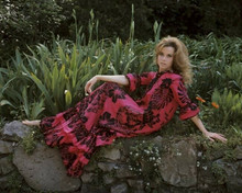 Jane Fonda 1967 8x10 inch photo in red dress posing full length on rock