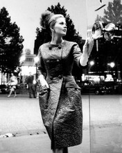 Jean Seberg candid pose looking chic in long coat 8x10 inch photo