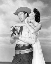 Slim Carter Jock Mahoney with gun Julia Adams embraces him 8x10 inch photo