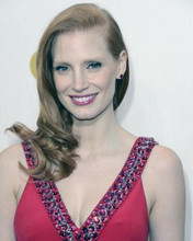 Jessica Chastain beautiful smiling portrait in low cut red dress 8x10 inch photo
