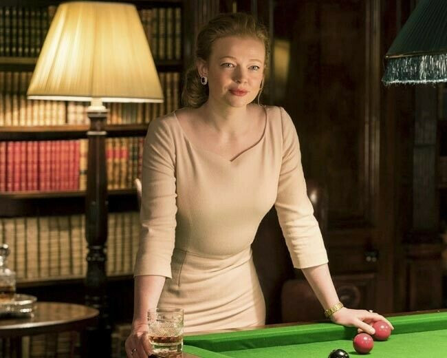 Sarah Snook poses by pool table as Shiv Roy in Succession TV series 8x10  photo - The Movie Store