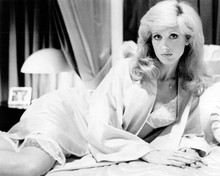 Morgan Fairchild in white bra relaxing on bed The Seduction 8x10 inch photo